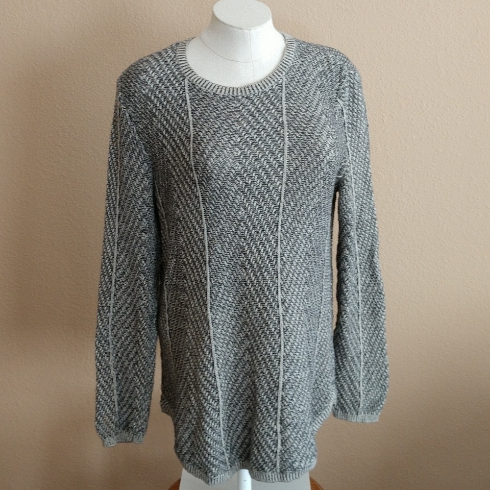 eight eight eight 100% Cotton Black/Gray Crew Neck Sweater Size L